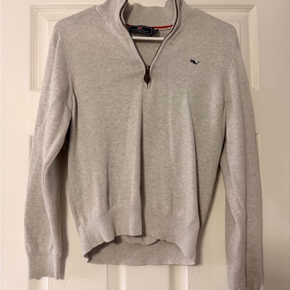 Vineyard Vines Women’s Heather Light Gray Quarter-Zip Sweater with Whale Logo